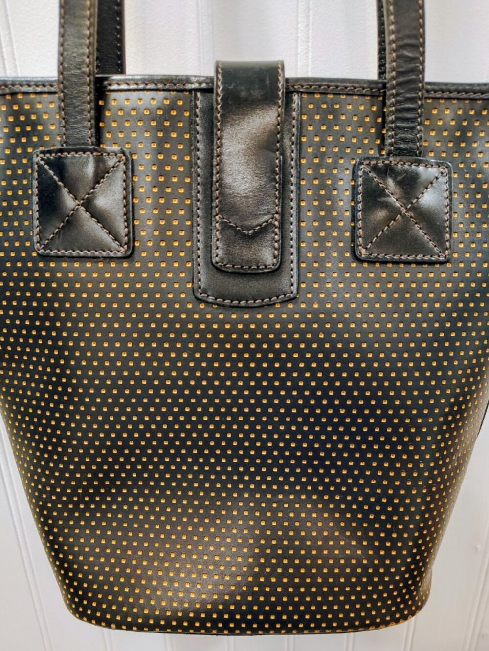 Vintage Dooney & Bourke Polka Dot Yellow Bucket Shoulder Bag Gold Hardware Clasp - Picture 5 of 16